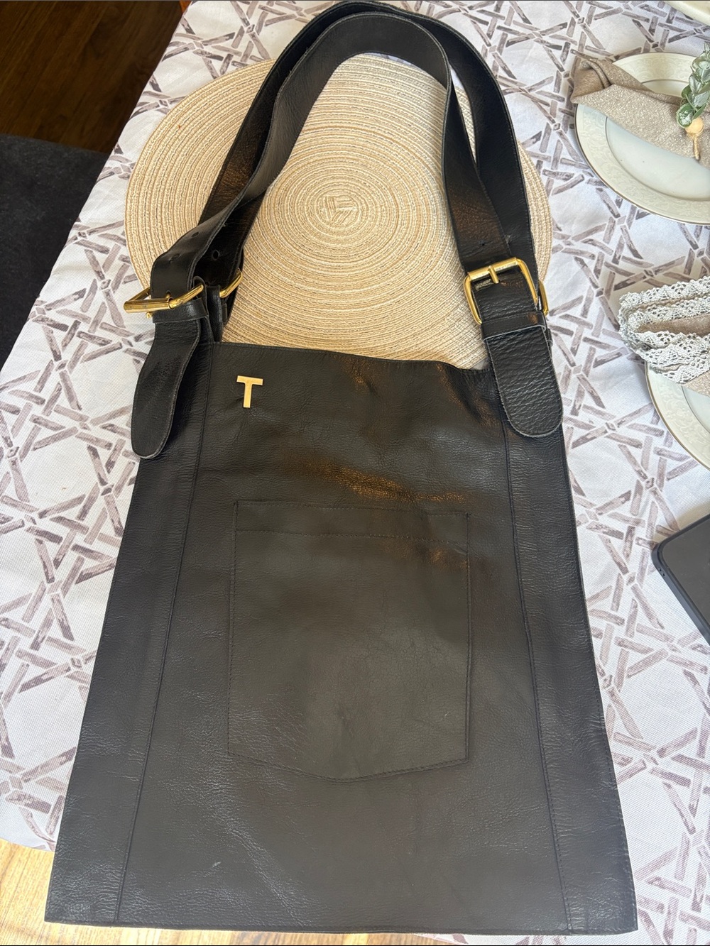 Tod's Black Leather Messenger Bag with Gold T Accent